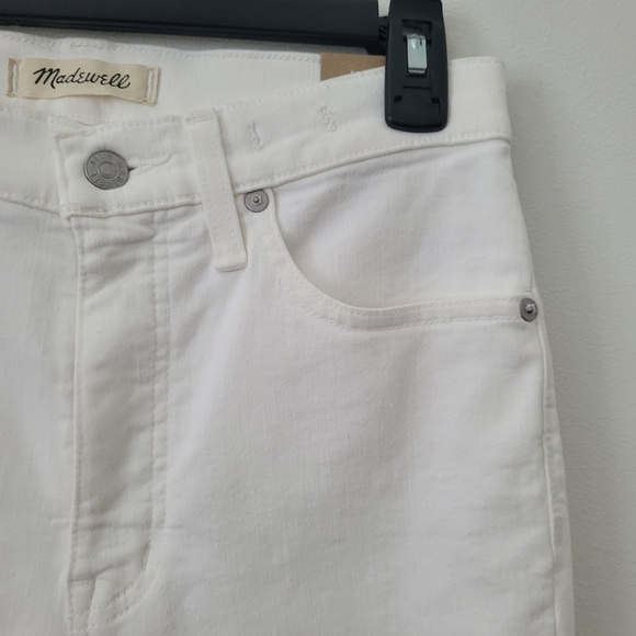 Madewell 9" High-Rise Skinny Crop Jeans in Pure White  Knee-Rip Edition Size 27 - Picture 5 of 16